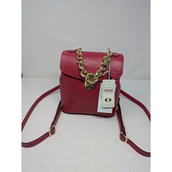 Divina Firenze Trilli Ruby Italian Leather Convertible Backpack Crossbody Bag - Picture 1 of 9